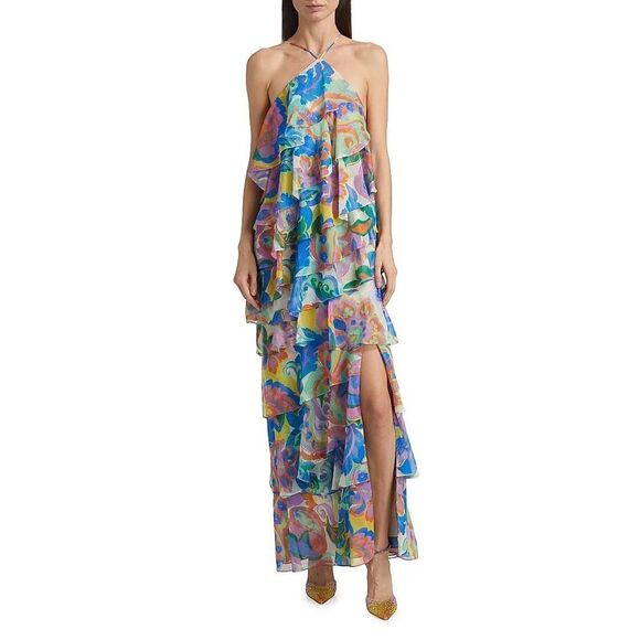 Amanda Uprichard Poise Floral Tiered Ruffle Maxi Dress Size XS $365 - Picture 1 of 12